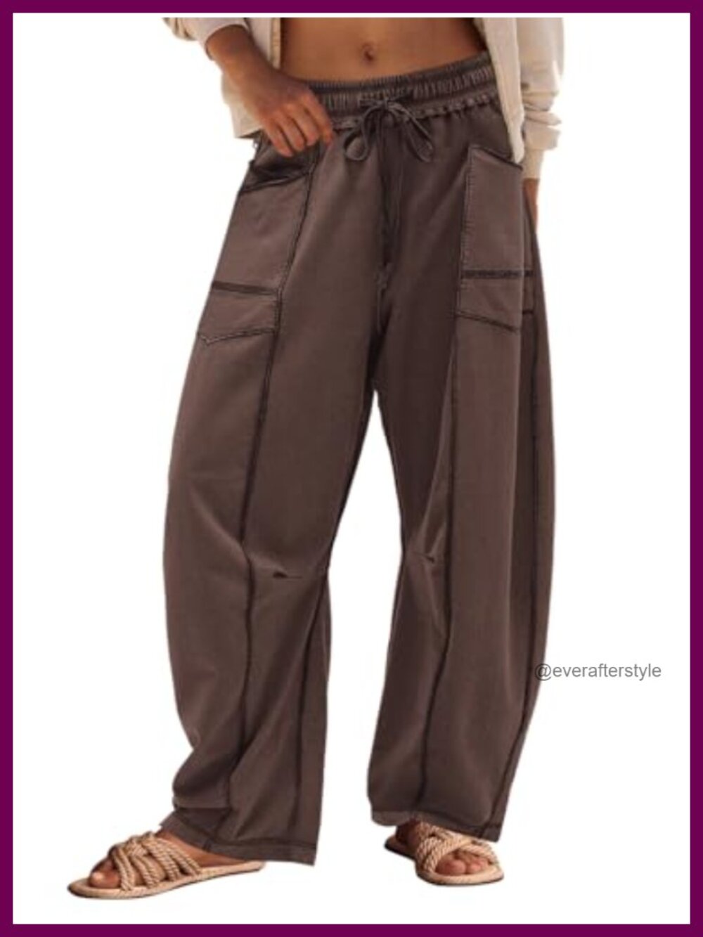 Women's Barrel Sweatpants Wide Leg Trousers Smocked Waist Drawstring